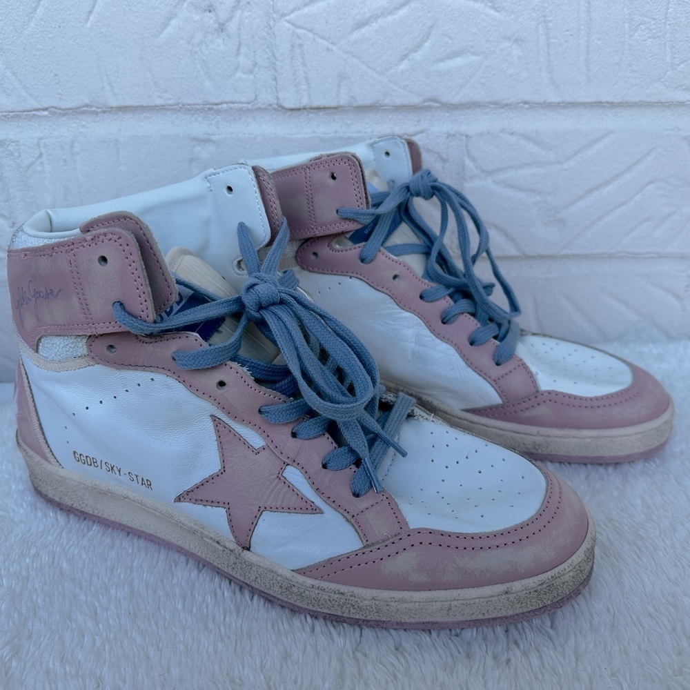 New Golden Goose Sky Star High Top Pink/White Sneakers Size 42 - Picture 2 of 12